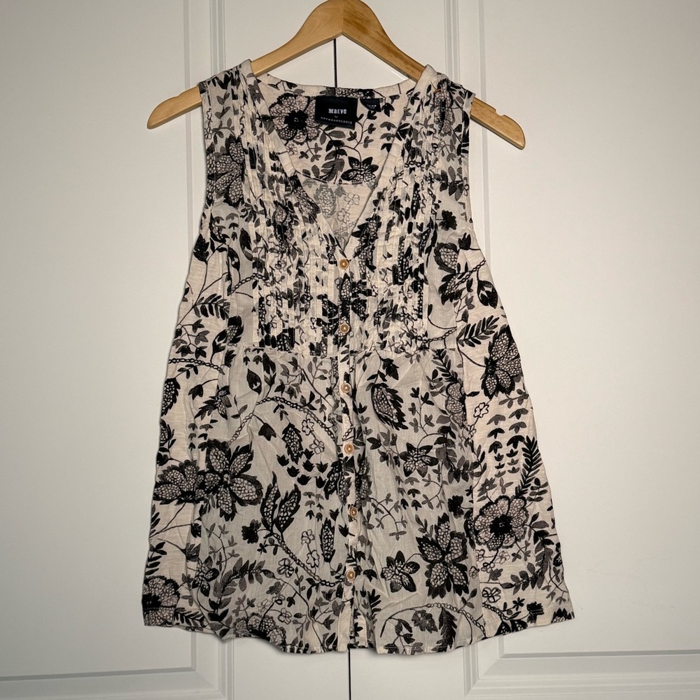 Anthropologie Black Floral Print Blouse